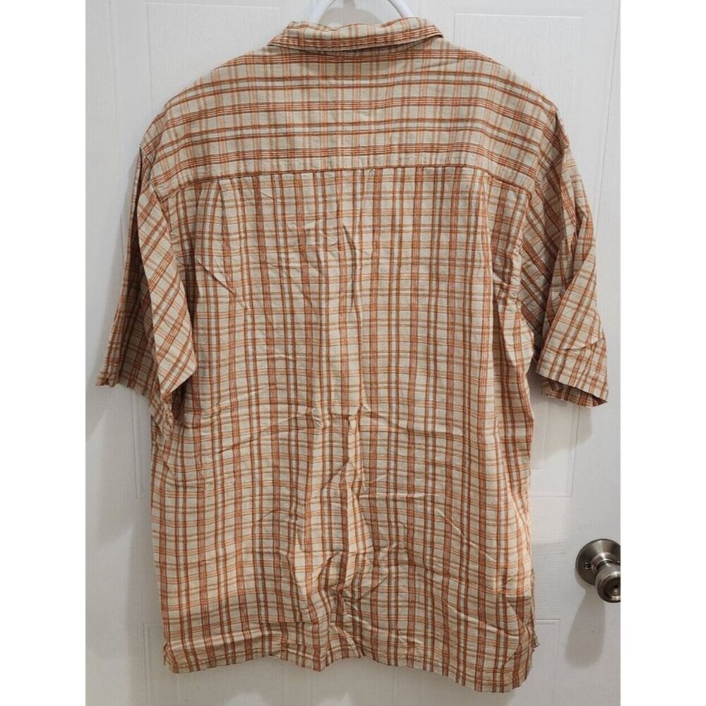 Columbia Orange Plaid Check Short Sleeve Button Up Shirt Size Large Cotton - Picture 7 of 10
